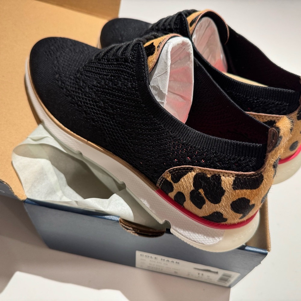 Women's Black and Leopard Print Sneakers